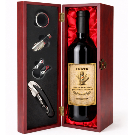 Cutie cadou cu vin personalizat pentru frizer [1]