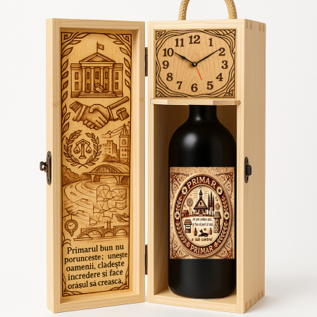 Cutii Vin de Lux - Cutie vin din lemn – cadou de lux pentru primar