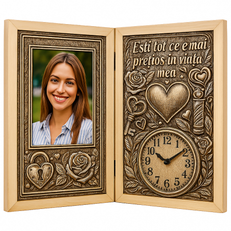 Carti Pe Lemn cu Ceas - Cadou Personalizat pentru Iubită