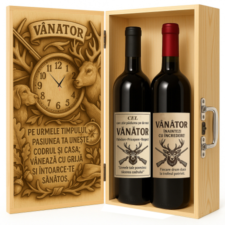 Cutii Vin de Lux - Cutie vin din lemn – cadou de lux pentru vânător