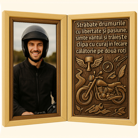 Carti Pe Lemn - Tablou Personalizat din Lemn Tip Carte pentru Motocicliști