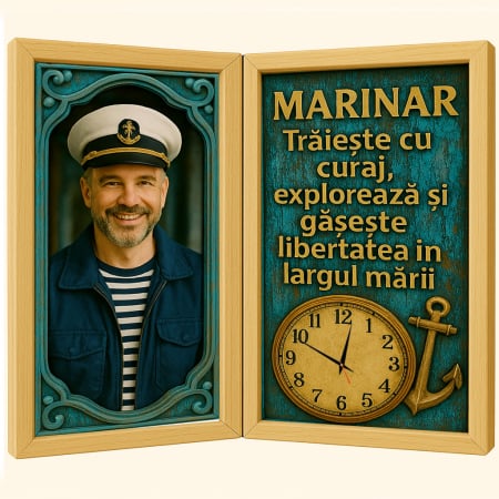 Carti Pe Lemn Vintage Cu Ceas - Tablou Personalizat Cadou Marinar-Ceas Functional
