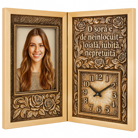 Carti Pe Lemn cu Ceas - Cadou Personalizat pentru Soră