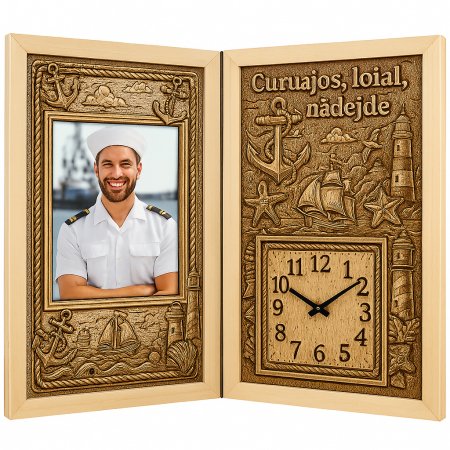 Carti Pe Lemn cu Ceas - Cadou Personalizat pentru Marinar