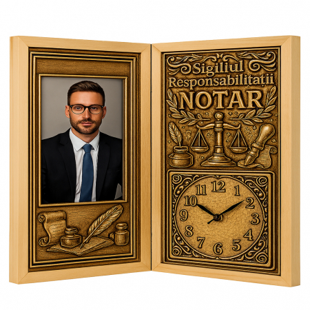 Carti Pe Lemn cu Ceas - Cadou Personalizat pentru Notar