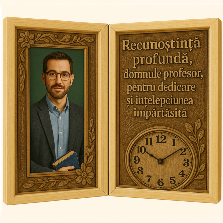 Cadre Didactice - Tablou Personalizat Cadou Profesor-Carte din Lemn cu Ceas
