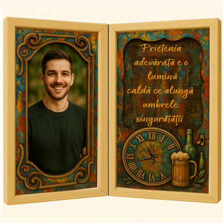 Carti Pe Lemn Vintage Cu Ceas - Tablou Personalizat Cadou Prieten-Ceas Functional