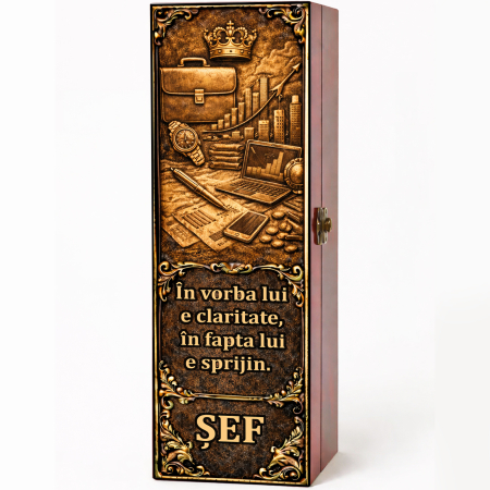 Cutii Vin Mahon - Cutie cadou cu vin personalizat pentru șef