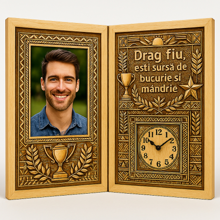 Carti Pe Lemn cu Ceas - Cadou Personalizat pentru Fiu