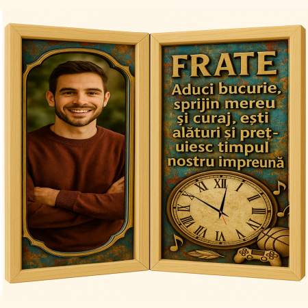 Carti Pe Lemn Vintage Cu Ceas - Tablou Personalizat Cadou Frate-Ceas Functional