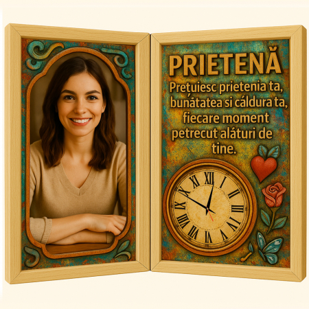 Carti Pe Lemn Vintage Cu Ceas - Tablou Personalizat Cadou Prietena-Ceas Functional