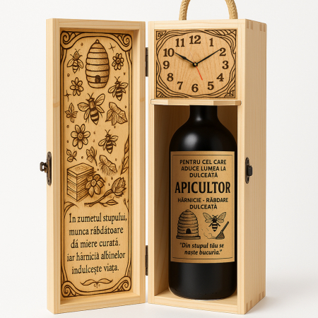 Cutii Vin de Lux - Cutie vin din lemn – cadou de lux pentru apicultor