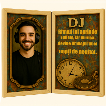 Carti Pe Lemn Vintage Cu Ceas - Tablou Personalizat Cadou DJ-Ceas Functional