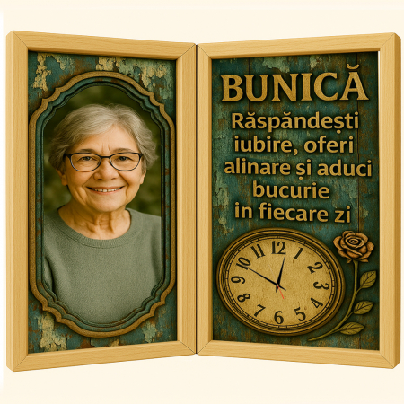 Carti Pe Lemn Vintage Cu Ceas - Tablou Personalizat Cadou Bunica-Ceas Functional