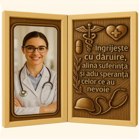 Carti Pe Lemn - Tablou Personalizat din Lemn Tip Carte pentru Doctor