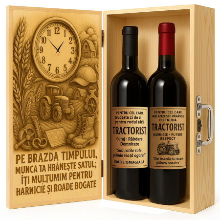 Cutii Vin de Lux - Cutie vin din lemn – cadou de lux pentru tractorist