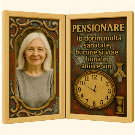 Carti Pe Lemn Vintage Cu Ceas - Tablou Personalizat Cadou Pensionare-Ceas Functional