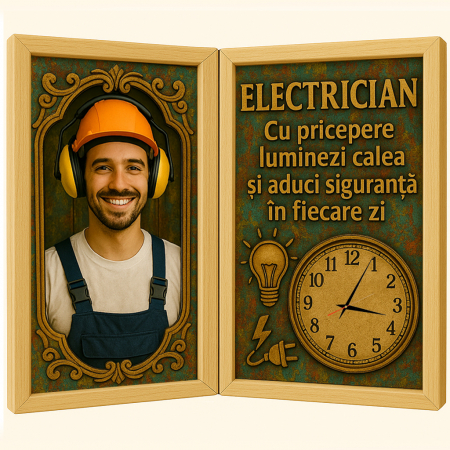 Carti Pe Lemn Vintage Cu Ceas - Tablou Personalizat Cadou Electrician-Ceas Functional