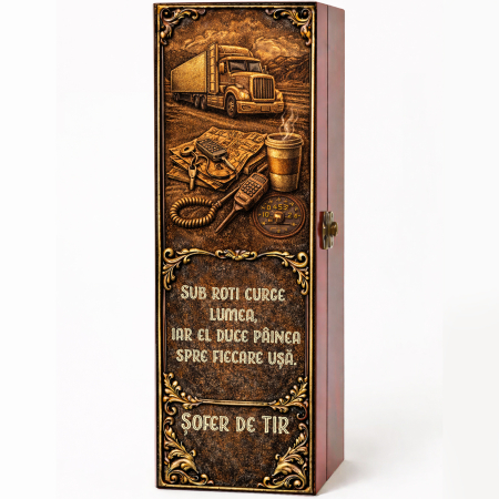 Cutii Vin Mahon - Cutie cadou cu vin personalizat pentru șofer TIR