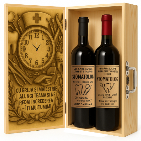 Cutii Vin de Lux - Cutie vin din lemn – cadou de lux pentru stomatolog