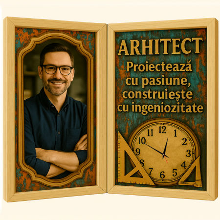 Carti Pe Lemn Vintage Cu Ceas - Tablou Personalizat Cadou Arhitect-Ceas Functional