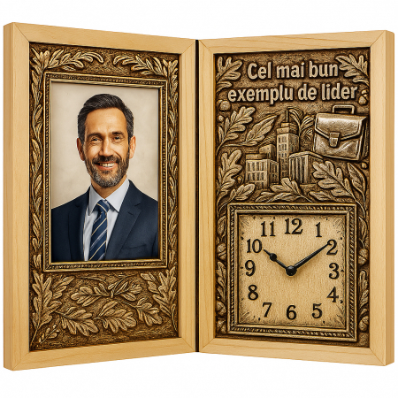 Carti Pe Lemn cu Ceas - Cadou Personalizat pentru Șef