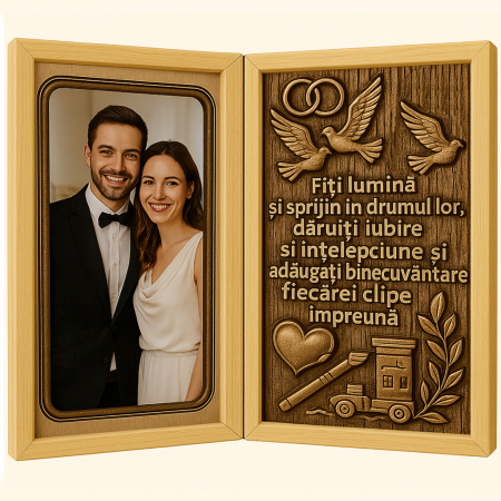 Carti Pe Lemn - Tablou Personalizat din Lemn Tip Carte pentru Nași