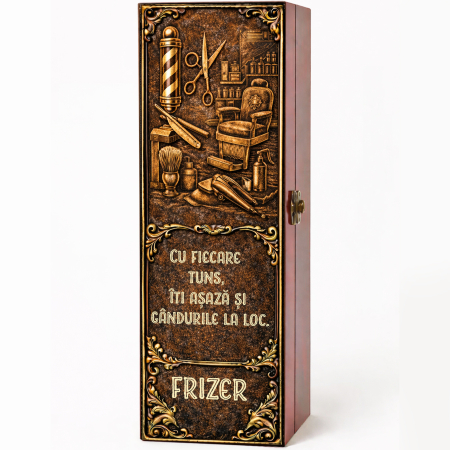 Cutii Vin Mahon - Cutie cadou cu vin personalizat pentru frizer