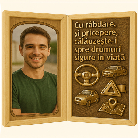 Carti Pe Lemn - Tablou Personalizat din Lemn Tip Carte pentru Instructor Auto