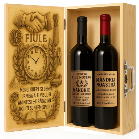 Cutii Vin de Lux - Cutie vin din lemn – cadou de lux pentru fiu