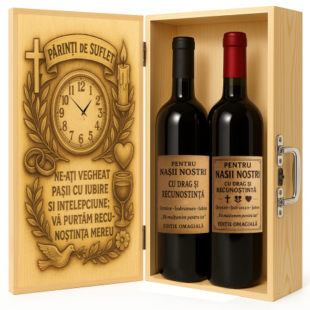 Cutii Vin de Lux - Cutie vin din lemn – cadou de lux pentru nași
