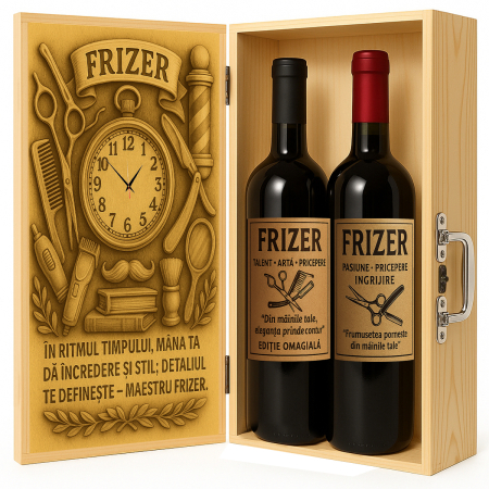 Cutii Vin de Lux - Cutie vin din lemn – cadou de lux pentru frizer