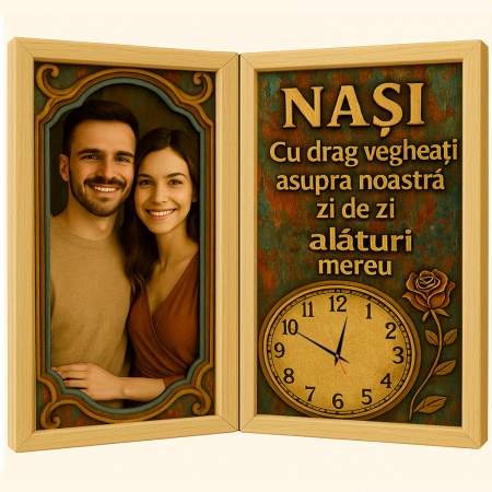 Carti Pe Lemn Vintage Cu Ceas - Tablou Personalizat Cadou Nasi-Ceas Functional