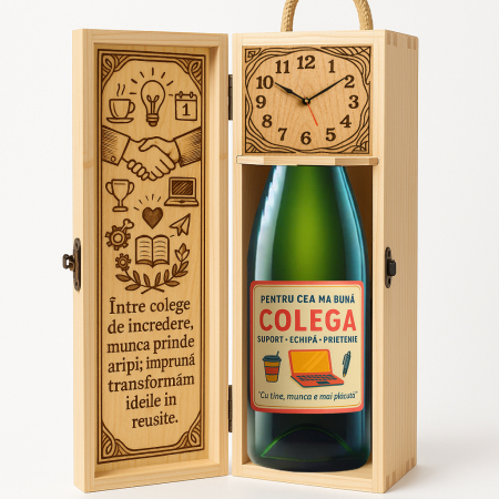 Cutii Vin de Lux - Cutie șampanie din lemn – cadou de lux pentru colegă