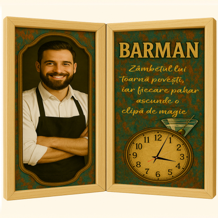 Carti Pe Lemn Vintage Cu Ceas - Tablou Personalizat Cadou Barman-Ceas Functional