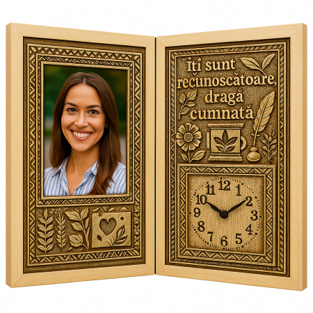 Carti Pe Lemn cu Ceas - Cadou Personalizat pentru Cumnată