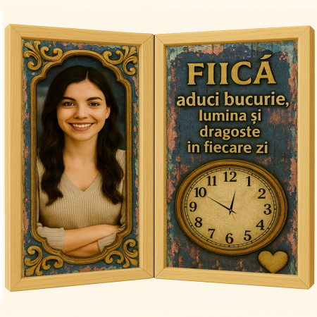 Carti Pe Lemn Vintage Cu Ceas - Tablou Personalizat Cadou Fiica-Ceas Functional