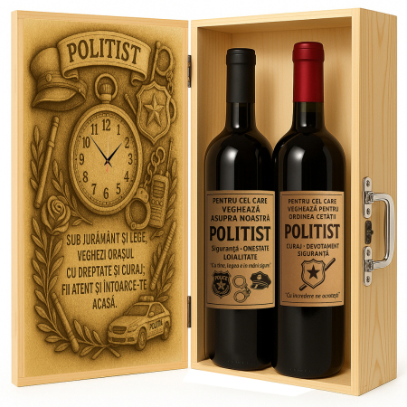 Cutii Vin de Lux - Cutie vin din lemn – cadou de lux pentru polițist