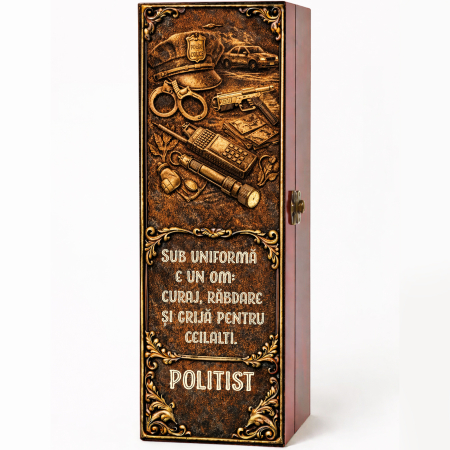 Cutii Vin Mahon - Cutie cadou cu vin personalizat pentru polițist