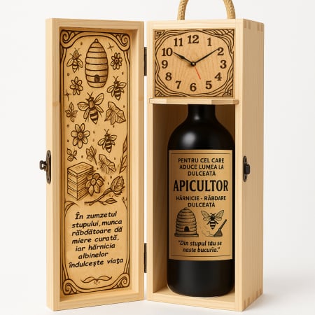 Cutii Vin de Lux - Cutie vin din lemn – cadou de lux pentru apicultor