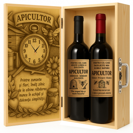 Cutii Vin de Lux - Cutie vin din lemn – cadou de lux pentru apicultor