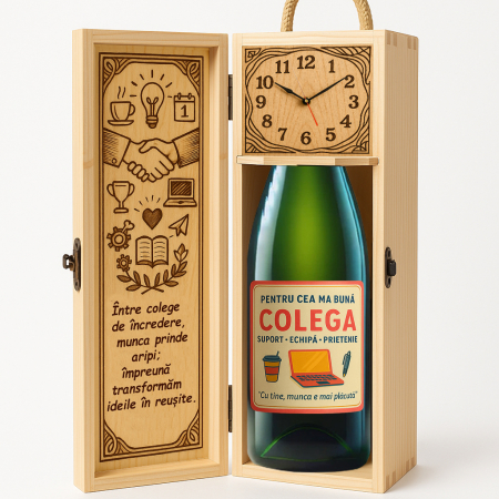 Cutii Vin de Lux - Cutie șampanie din lemn – cadou de lux pentru colegă