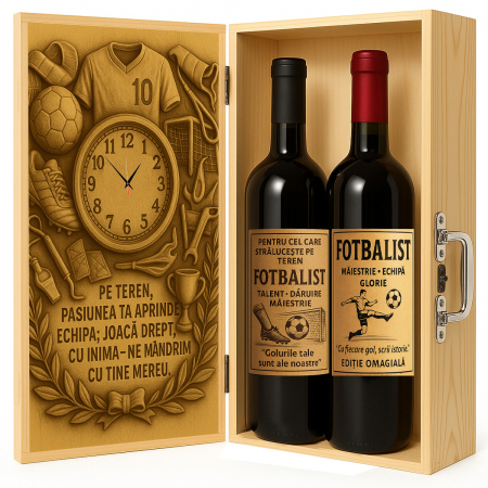 Cutii Vin de Lux - Cutie vin din lemn – cadou de lux pentru fotbalist