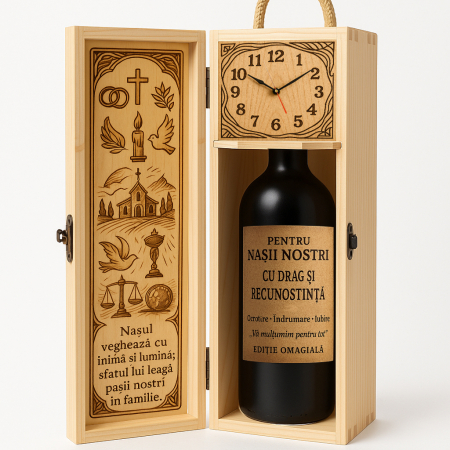 Cutii Vin de Lux - Cutie vin din lemn – cadou de lux pentru nași