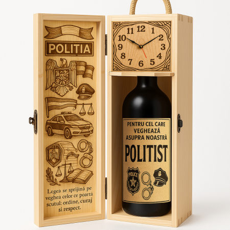 Cutii Vin de Lux - Cutie vin din lemn – cadou de lux pentru polițist