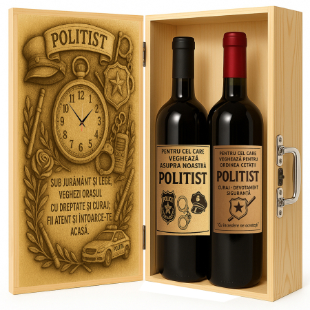 Cutii Vin de Lux - Cutie vin din lemn – cadou de lux pentru polițist
