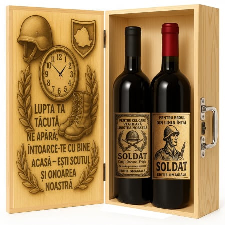 Cutii Vin de Lux - Cutie vin din lemn – cadou de lux pentru soldat