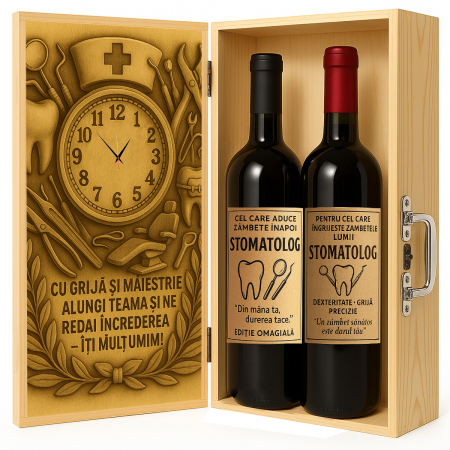 Cutii Vin de Lux - Cutie vin din lemn – cadou de lux pentru stomatolog