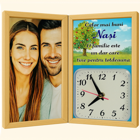 Carti Pe Lemn Color - Tablou Cadou Nasi-Personalizat Pe Lemn +Ceas Tip Carte