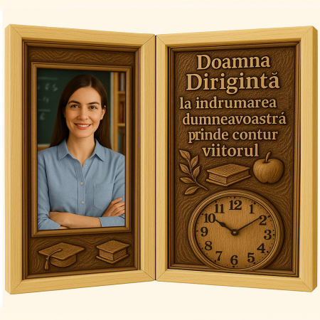 Cadre Didactice - Tablou Personalizat Cadou Diriginti-Carte din Lemn cu Ceas